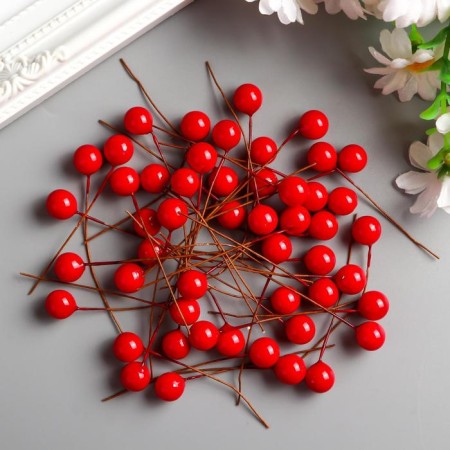 Decor for creativity "Red berry" set 50 pcs diam 1 cm-2