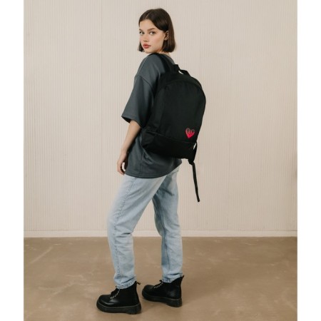 School textile “heart”, 46x30x10 cm, vertical pocket, black color-8