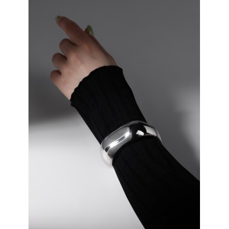 Bracelet Cuff "Wave", metal, silver color-3