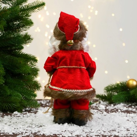 Santa Claus "In a caftan with buttons and a bag" 30 cm, moves, red-brown-2