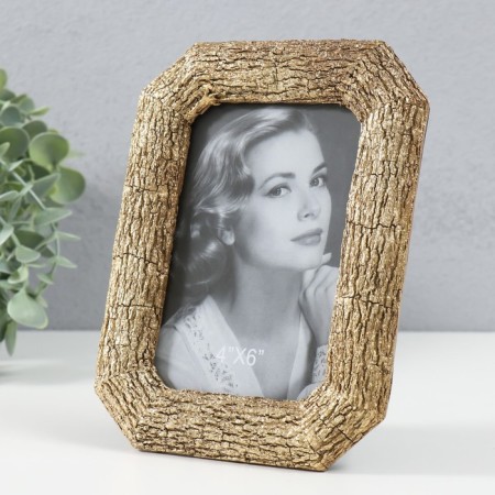 Photo frame Polystone 10x15 cm "Tree bark" Motted angles gold 14.3x18.8 cm-1