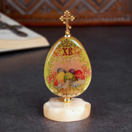 Egg on the stand "Christ Risen" No. 4, Selenite