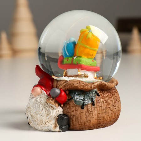 Souvenir Polystone Water Ball "Dwarf with a bag and a sleigh with gifts" 7x8x9 cm-4