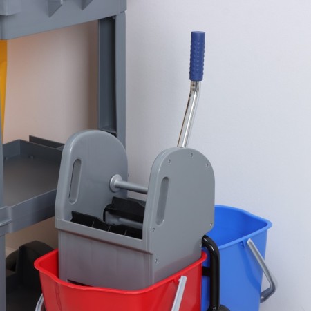 Multifunctional trolley for cleaning with buckets, spin and trays, gray color-1