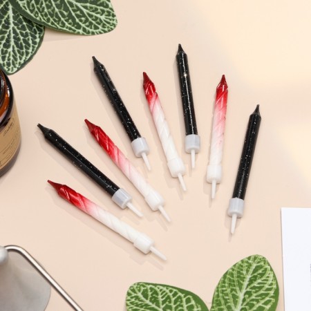 Candles for the cake "Spiral", 6 pcs, black and white gradient with red