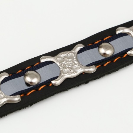 Collar of a leather reflective butterfly on a synthetic winterizer butterfly, 45 x 2 cm, Osh 25-35 cm, black-4