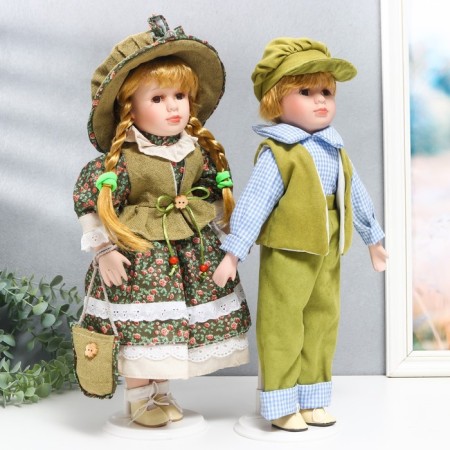 Doll Collectible couple "Vika and Anton, roses on a green" set 2 pcs 40 cm-1
