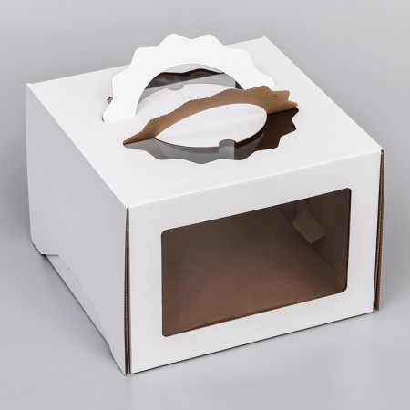 Box for cake 3 windows, with handles, white, 28 x 28 x 20 cm-1