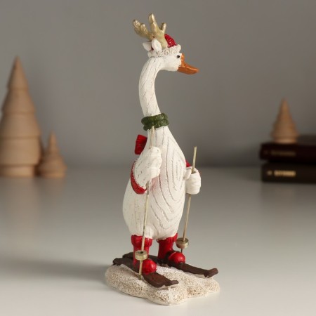 Polystone souvenir "Goose with deer horn skiing" 10x6x16.5 cm-3
