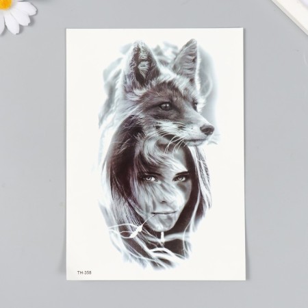 Tattoo on the body Black "Girl and Fox" 14.8x21 cm