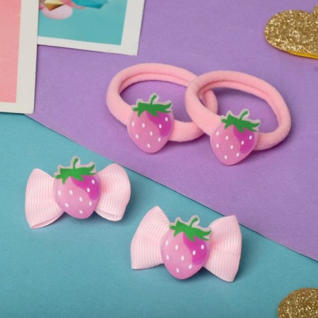 Hair set "cutie" (2 clamps 3.5 cm, 2 elastic bands) berry-1