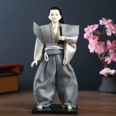 Collector doll "Samurai in a gray kimono with a sword" 30x12.5x12.5 cm-5