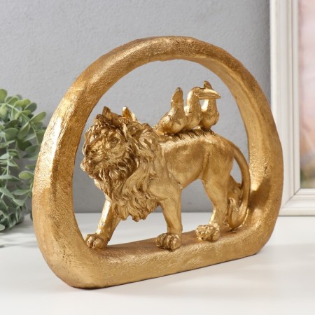 Souvenir Polystone "King of animals with tukans" gold 30x7x23 cm-1