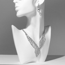 Set 2 items: earrings, necklace “elites” wings, white color in silver, 30 cm