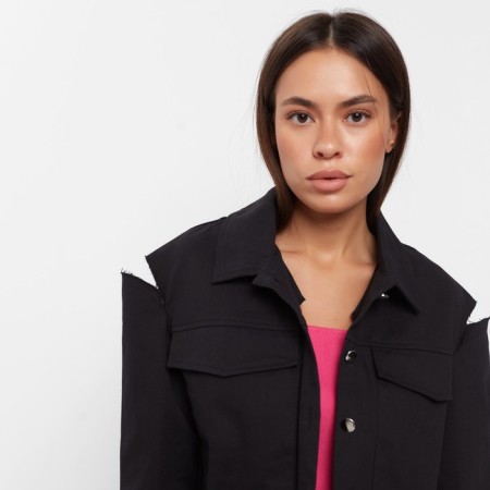 Women's shirt shortened with cuts Mist: Denim R.42, Black-6