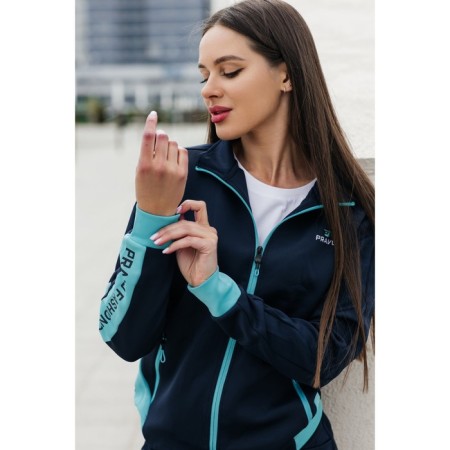 Female sports suit, size 50, dark blue color, turquoise-5