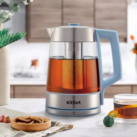 Electric kettle KitFort KT-6617, glass, 1.7 l, 2200 watts, blue-4