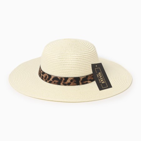 Women's hat with a leopard strap minku Milk color, river 58-4