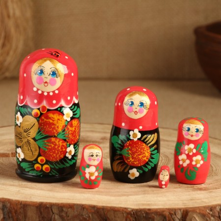Matryoshka 5-doll "festive red" with God's cow, 10-11 cm-10