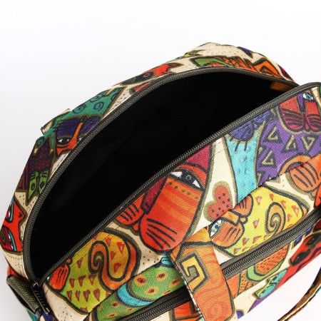 Road bag with lightning, external pocket, long belt, beige color/multi -colored-2