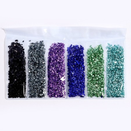 Glass chips for epoxy resin, set of 6 colors, weight 1 color - 5 g