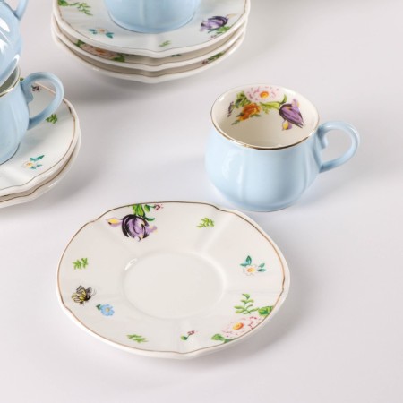 Ceramic coffee coffee siren, 12 items: 6 cups 100 ml, 6 saucers d = 12 cm, blue color-1