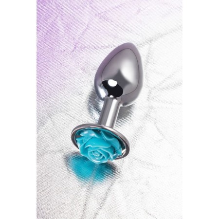 Anal plug Metal by Toyfa, metal, silver with blue rose, d = 27 mm, 8 cm, 48 g 104480-7