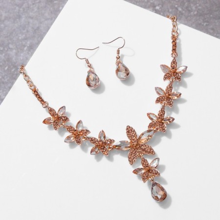 Set 2 objects: earrings, necklace "magnificent eyelids" flowers, color gold, 42 cm