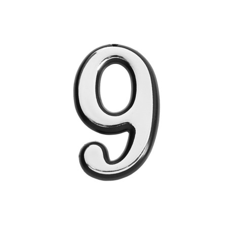Door number "9", plastic, chromium color