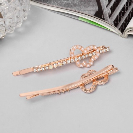 Invisible hair "Gloria" (set 2 pcs) butterfly, 6 cm, pink gold-1