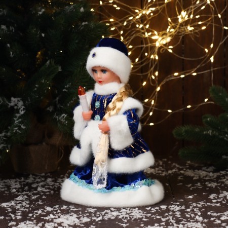 Snow Maiden "In a fur coat with stripes and buttons" moves, with backlight, 30x15 cm, blue-1