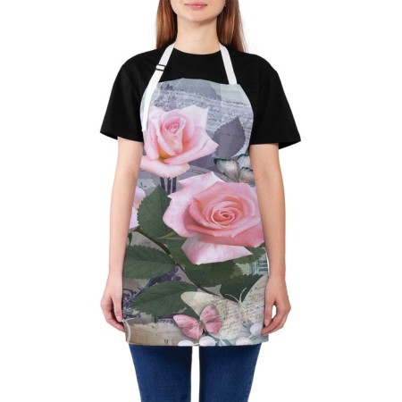 Apron kitchen with a photo print "Roses and beads", adjustable, size OS