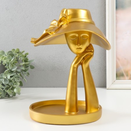 Souvenir Polystone stand "Girl in a hat with a bow" gold 28x21x19 cm