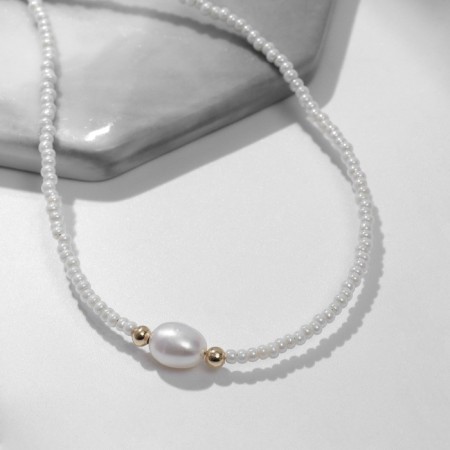 Choker No. 2 "Mallorca" Pearl, white color in gold, 38.5 + 5 cm extension cord-2