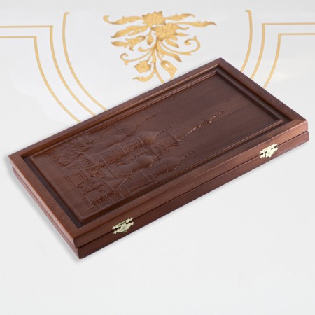 Wooden backgammon large, carved, board game "Moscow", Beech, Patina, 50 x 59 cm-2
