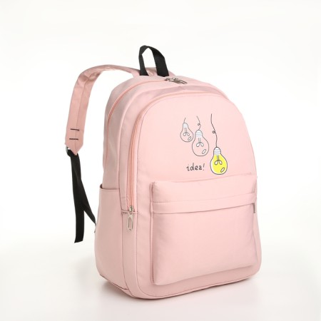 Youth backpack from textiles, 2 parts on lightning, 3 pockets, pink color-2