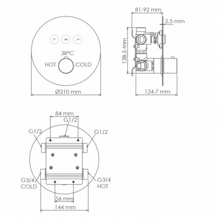 Bath mixer Wasserkraft Dinkel 5844 Thermo, built -in, 3 exits, brass, chrome 100721-1