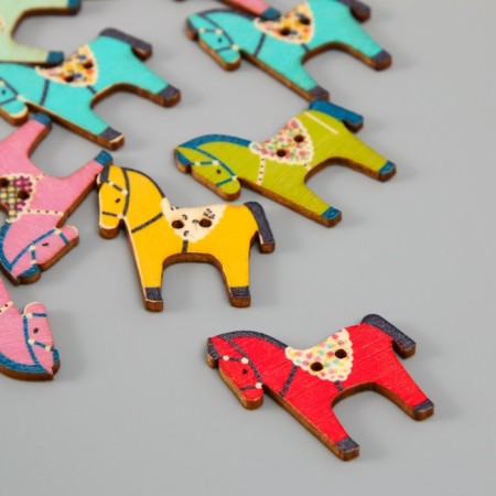 Button wood for creativity 2 punctures "Bright horse" set 16 pcs mix 3.1x2.7x0.2 cm-1