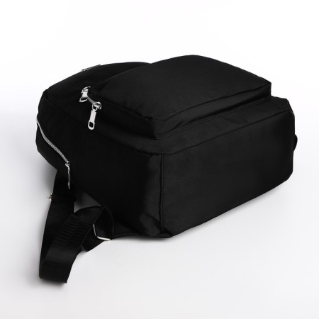 A backpack with a zipper, 5 outer pockets, pencil case, black color-5