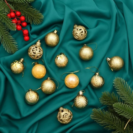 Set of balls plastic D-4 cm, 30 pcs "Melody" Ornament, gold