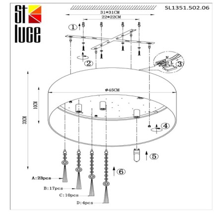 Ceiling lamp G9, 6x5W, 33x45 cm, chrome color, white, transparent-15