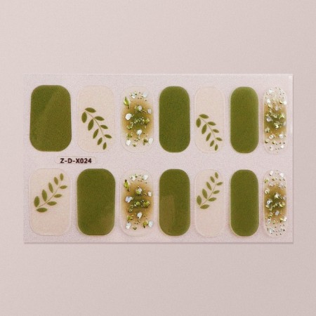 Flood strips for manicure, 14 pcs, beige/green color-3
