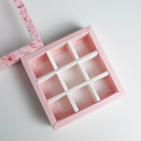 Box for sweets, confectionery packaging, 9 cells, Beautiful 14.5 x 14.5 x 3.5 cm-3