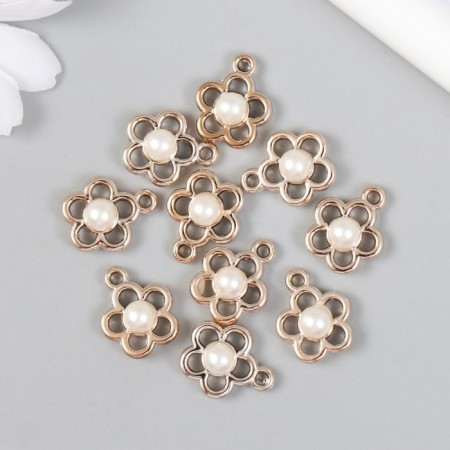 Decor for creativity plastic for metal "Flower with pearls" 1.4x1.6 cm-2