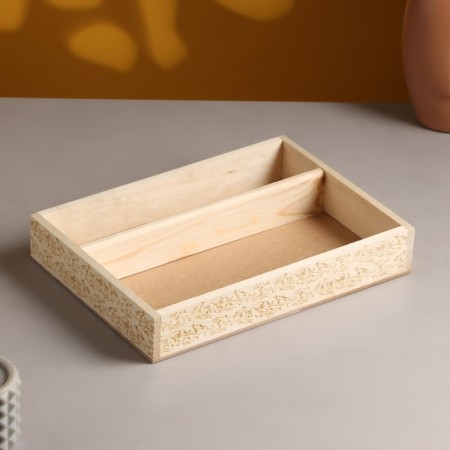 Wooden Kashpo, 27.5 × 20 × 4.5 cm "Flor", 2 departments, engraving