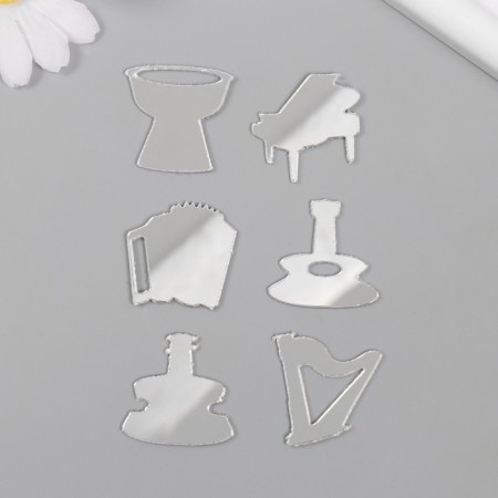 Decor for creativity plastic mirror "musical instruments" set 6 pcs