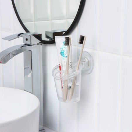 Holder for toothbrushes and paste on Velcro of the share, 12.5 × 11.5 × 11 cm, the color is transparent-5
