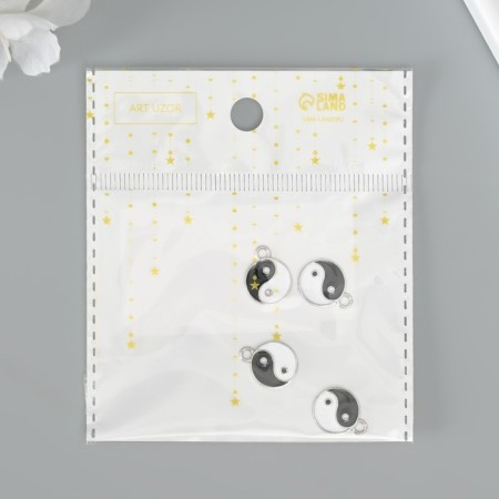 Decor for creativity metal, enamel "yin-yang" silver 1.1x1.5 cm-3