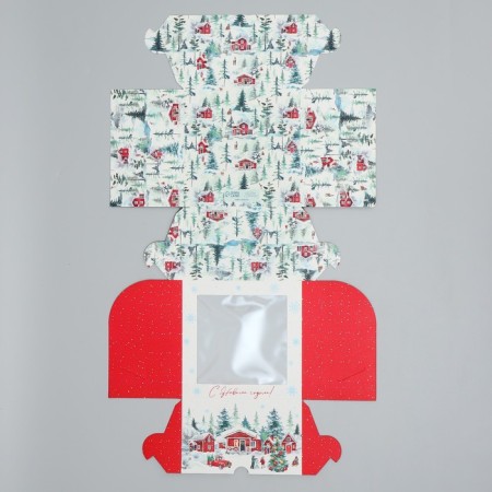 Folding box for 4 cupcakes with the window “Happy New Year!”, 16 x 16 x 10 cm, New Year-7