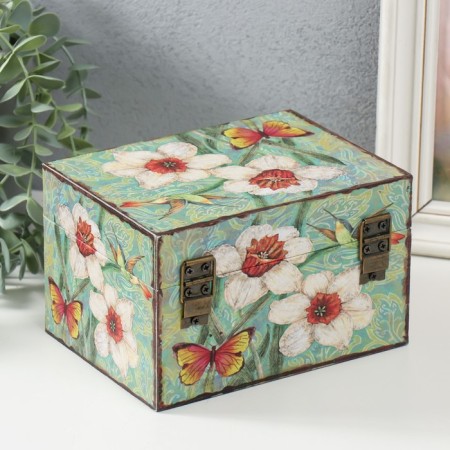 Casket tree "Narcishes, hummingbirds and butterflies" 16x12x10 cm-3